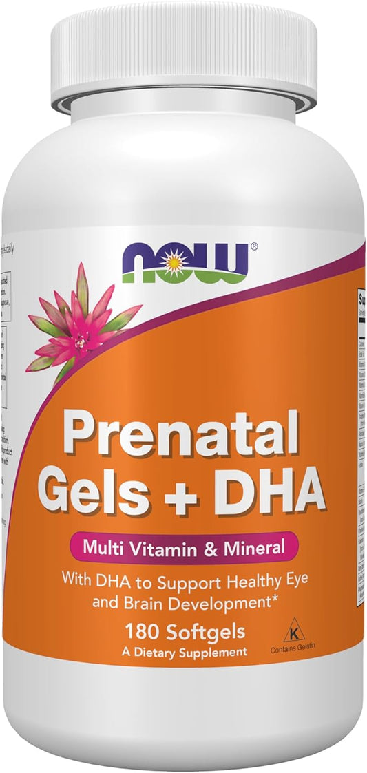 NOW Supplements, Prenatal Gels + DHA with 250 mg DHA per serving, plus Borage Oil (GLA), 180 Softgels
