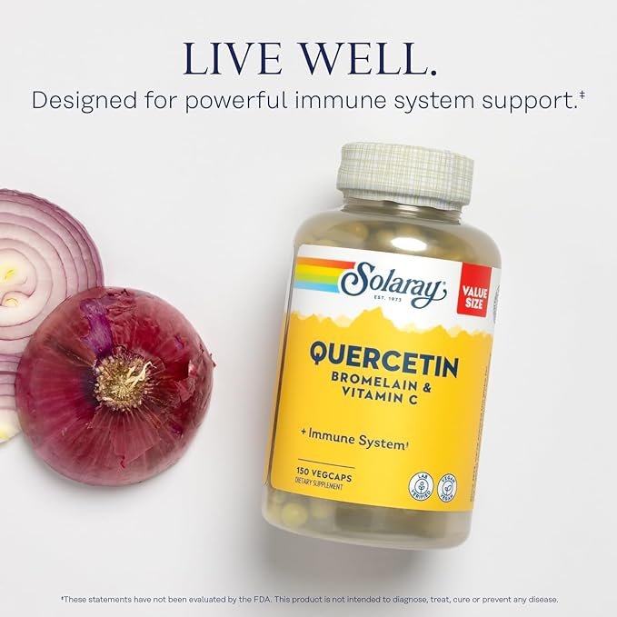 SOLARAY Quercetin with Bromelain and Vitamin C - Immune Support Supplement - Antioxidant and Heart Health Complex with Quercetin 500mg and 1235mg VIT C - Vegan, 60-Day Guarantee, 75 Serv, 150 VegCaps