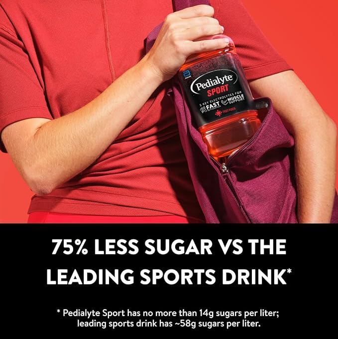 Pedialyte Sport Electrolyte Drink, Fast Hydration with 5 Key Electrolytes for Muscle Support Before, During, & After Exercise, Fruit Punch, 1 Liter, Pack of 4
