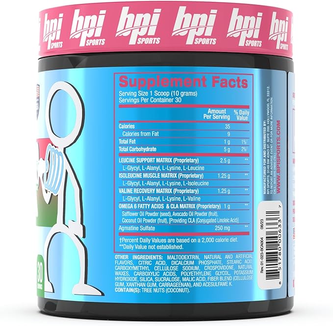 BPI Sports Best BCAA - BCAA Powder Post Workout Sports Drink with Branched Chain Amino Acids for Hydration & Recovery, for Men & Women - Watermelon Ice - 30 Servings