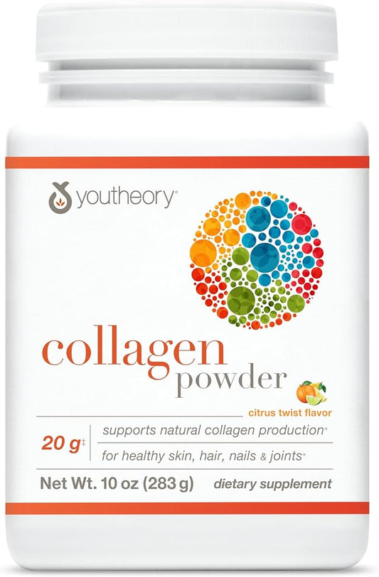 Youtheory Collagen Powder - Premium Collagen Supplement with Vitamin C & Biotin - Supports Healthy Hair, Nails, Skin & Joints* - Dairy, Soy & Gluten Free - Citrus Twist, 10 oz