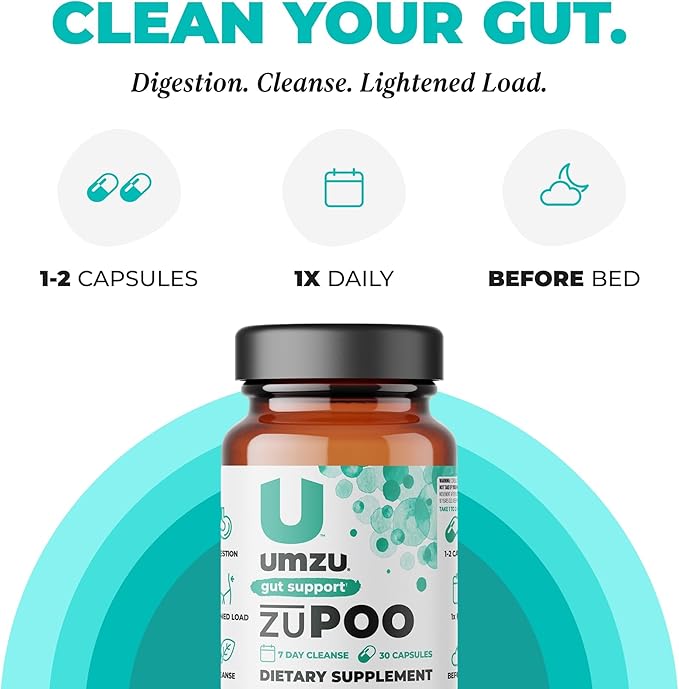 UMZU zuPOO Colon Health & Constipation Relief Supplement | Advanced Digestion Support with Apple Cider Vinegar, Ginger & Milk Thistle for Gas & Bloating (15 Day Supply | 30 Capsules)