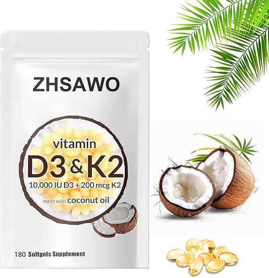 2-in-1 Vitamin D3 K2 Supplement Softgel，D3 K2 Vitamin 10000 iu Aiding in Calcium Absorption (180pcs)