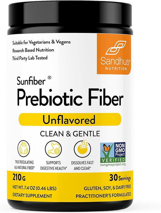Sandhu's Prebiotic Fiber Supplement Powder –30 Servings- SunFiber® –Low FODMAP Unflavored Supplement for Digestive & Colon Health –- Gluten Free Powder – Supports Gut Health in Men & Women