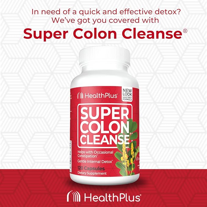 Health Plus Super Colon Cleanse 10 Day Gentle Gut Cleanse Detox, Psyllium Husk, Probiotics for Constipation Relief & Digestive Support, 120 Capsules