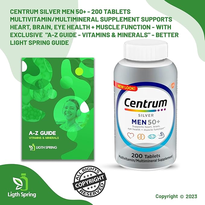 Multivitamin for Men 50+, Centrum Silver with Vitamin D3, B-Vitamins & Zinc, 200 Tablets for Memory Support, with Exclusive A to Z - Better Ligth&Spring Guide