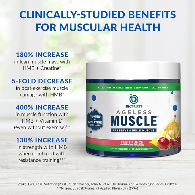 BioTrust Ageless Muscle Builder - Creatine HMB Powder with Vitamin D3 & Betaine - Build & Preserve Naturally Declining Muscle Mass & Strength - Fruit Punch, 60 Servings