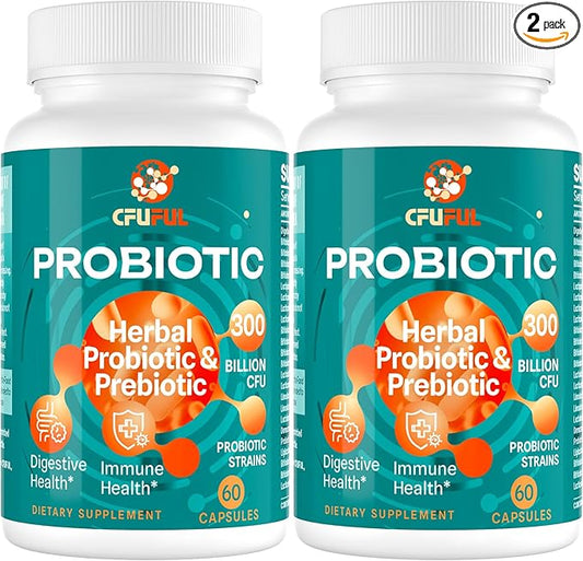 Probiotics for Women & Men - 300 Billion CFU, 24 Strains Probiotic + 15 Organic Herbs Prebiotics Blend, Daily Prebiotics and Probiotics for Digestive Health, Gut, Immune, Bloating - 2 Months Supply