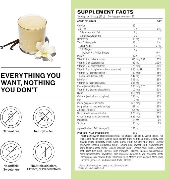 Shakeology Whey Protein Powder Blend - Gluten Free, Superfood Protein Shake with Vitamins and Minerals - Helps Support Healthy Weight Loss, Lean Muscle Support, Gut Health - Vanilla, 30 Servings