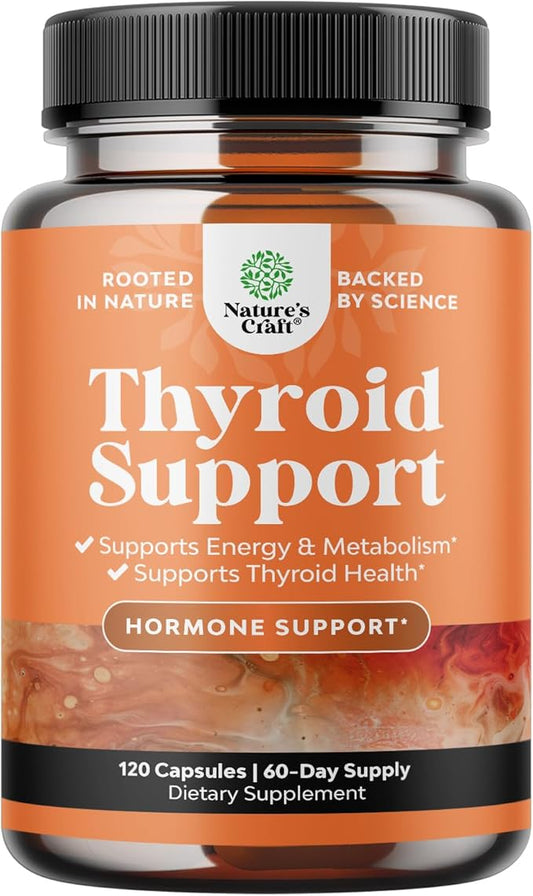Herbal Thyroid Support Complex - Iodine Thyroid Supplement with L Tyrosine Bladderwrack Kelp Selenium and Ashwagandha - Mood Enhancer Energy Supplement for Thyroid Health - 120 Halal Capsules