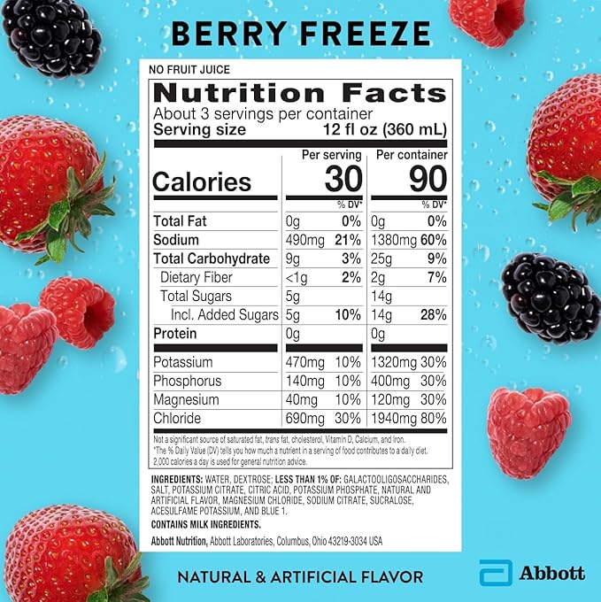 Pedialyte Sport Electrolyte Drink, Fast Hydration with 5 Key Electrolytes for Muscle Support Before, During, & After Exercise, Berry Freeze, 33.8 Fl Oz (Pack of 4)
