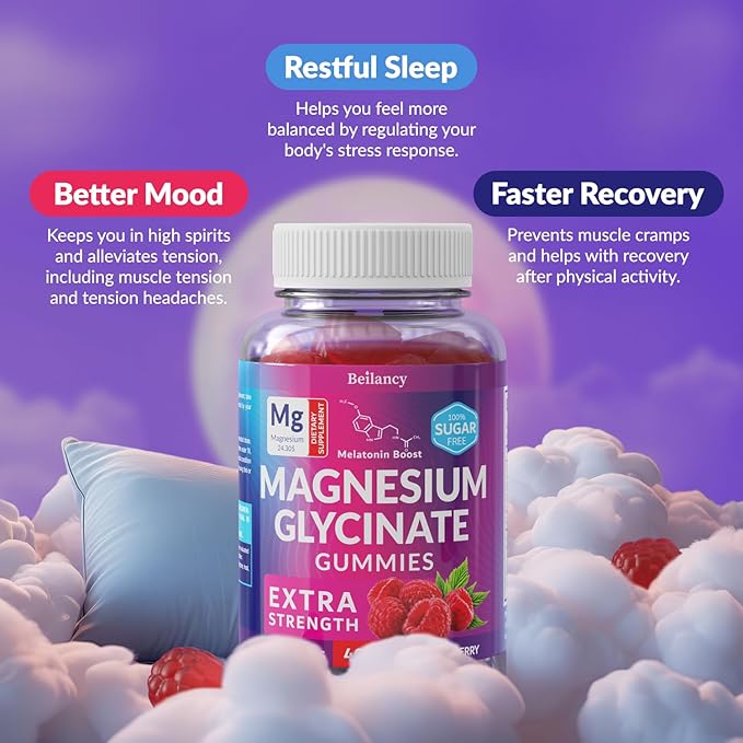 Magnesium Glycinate Gummies 400mg, Magnesium for Slеep, Body Support and Relaxation, Raspberry Magnesium Gummies for Adults with Blackcurrant Oil, Sugar Free, Non GMO, Gluten Free, 60 Days Supply