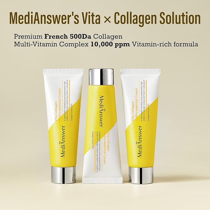 About Me [MediAnswer] Vita Collagen Hydra Essential Cream, K-Beauty Moisturizing Gel Cream with 70% French 500Da Collagen & 10,000ppm Multi-Vitamin Complex, Anti-Aging Treatment (50ml/1.69 fl oz)