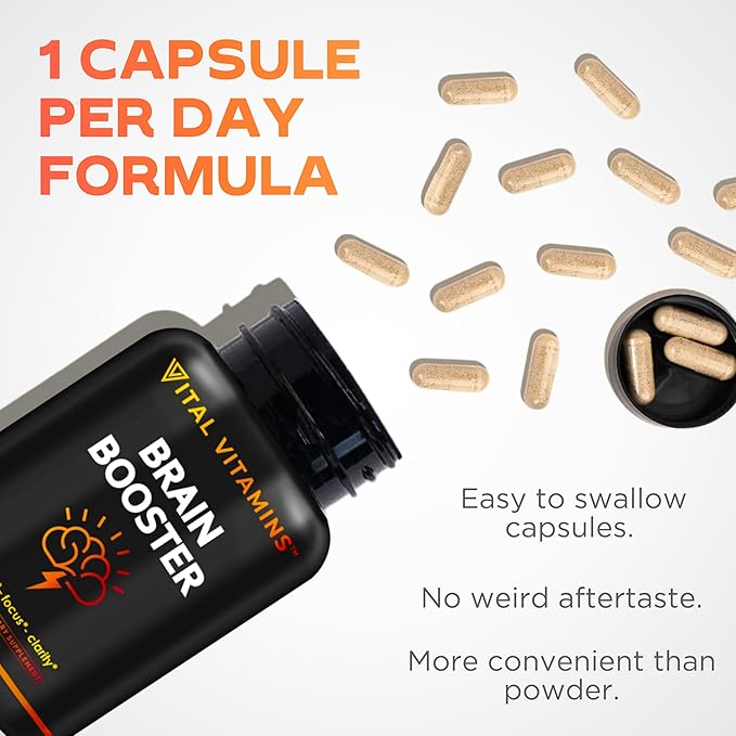 Vital Vitamins Brain Supplements for Memory and Focus (2 Pack) - Nootropic Brain Support - Memory, Clarity, Focus, Energy - Vitamin B12, Gingko Biloba, DMAE