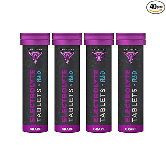 Fluid Tactical- Effervescent Hydration Tablets, Electrolyte Replacement & Dehydration Prevention, 4 Pack, 40 Tablets (Grape)