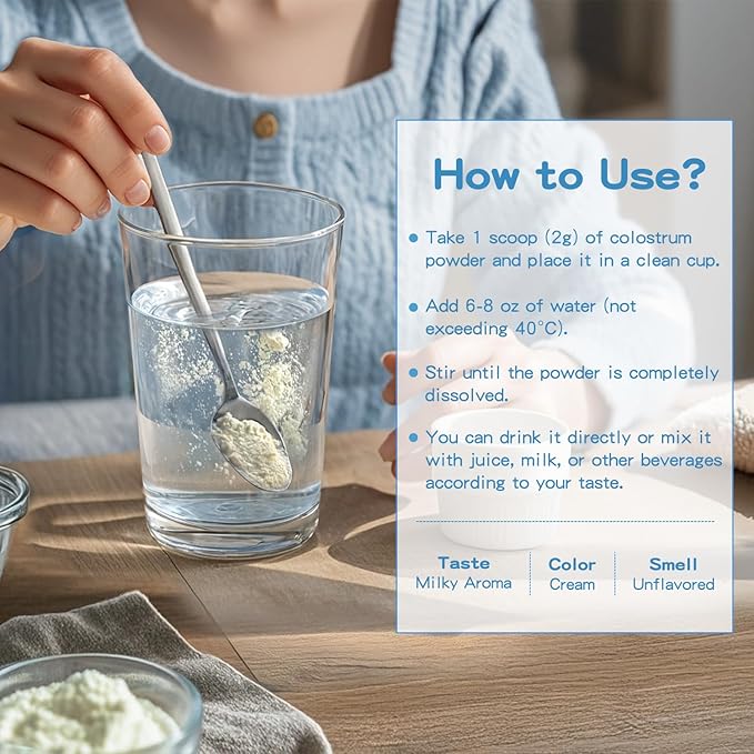 Colostrum Supplement Powder for Humans - Organic Bovine Colostrum Supplement for Gut Health, Hair Growth, Beauty, and Immune Support - Unflavored (73 Servings)