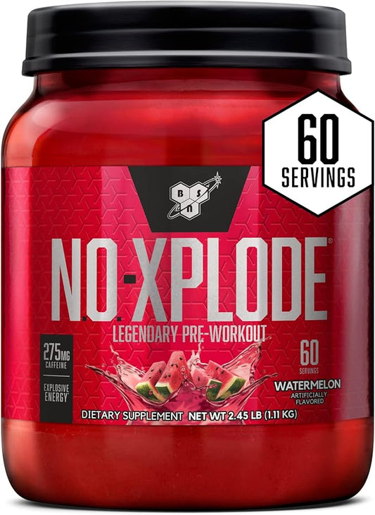 BSN N.O.-XPLODE Pre Workout Powder, Energy Supplement for Men and Women with Creatine and Beta-Alanine, Flavor: Watermelon, 60 Servings