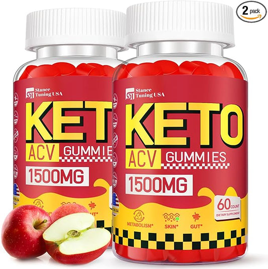 Keto ACV Gummies - 1500MG ACV Keto Gummies for Women Men - Apple Cider Vinegar with Mother for Gut - Vegan & Non-GMO Keto Gummies, Made in USA, 2 Pack