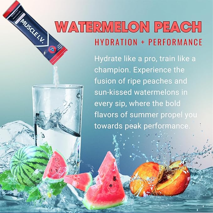 Hydration Electrolyte Drink Mix - Watermelon Peach - 16 Easy Open Single Serve Powder Sticks | Caffeine Free | Gluten Free | Soy Free | Non-GMO | 100% Vegan