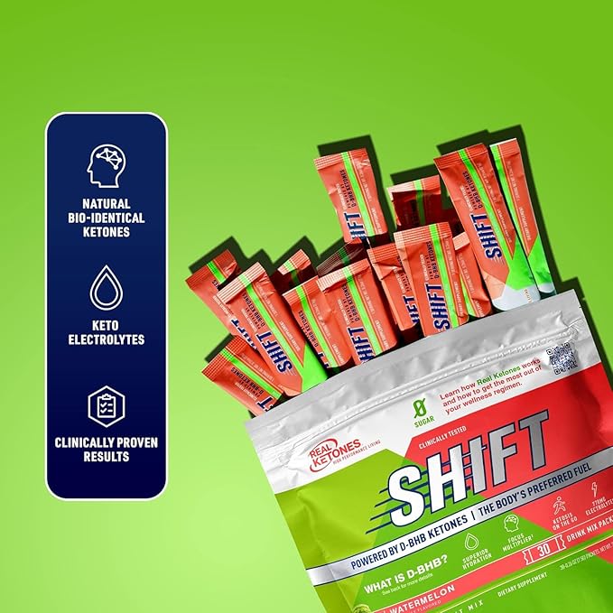 Real Ketones BHB Exogenous Ketones Drink Mix Packets Keto Electrolytes Powder Packets No Sugar with 4 Main Fasting Electrolytes Plus Hydrating Patented Keto BHB - 30 Count Watermelon