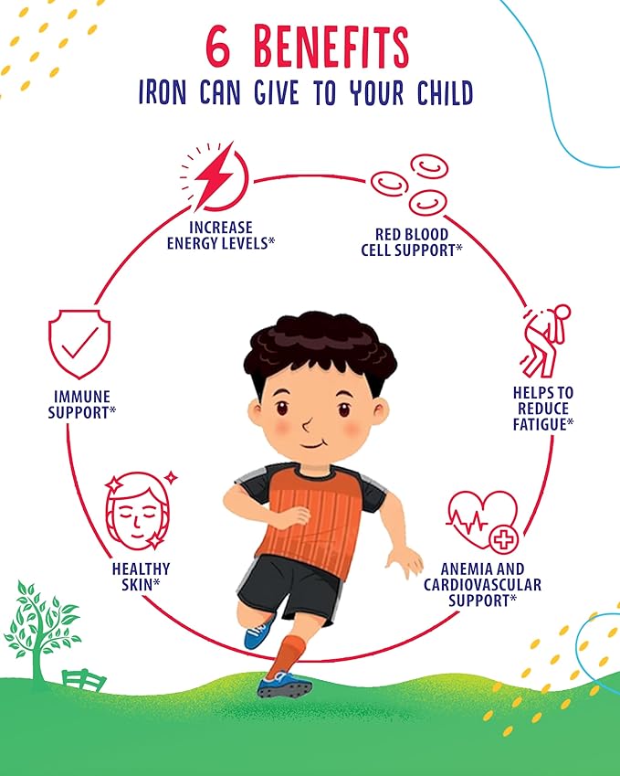 SUNNY SAM Iron Gummies for Kids & Teens - 10mg Iron Vitamins with Vitamin C - Low-Sugar Chewable Iron Gummy Supplement for Immune Support, Supports Red Blood Cell Production for Children & Teen Girls