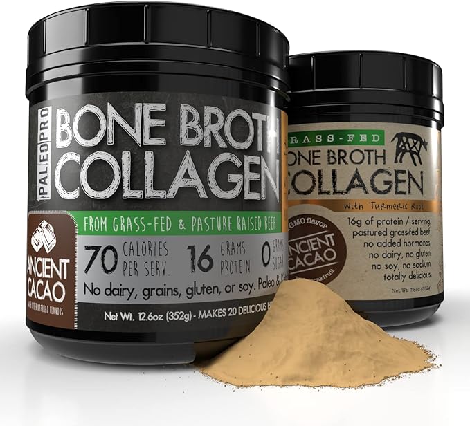PaleoPro Bone Broth Collagen w/Turmeric Root (Ancient Cacao) Grass-Fed & Pastured Beef Collagen | Gluten Free, Dairy Free, No Sugar, Soy, Grains or Net Carbs |Paleo & Keto Friendly (20 Servings)