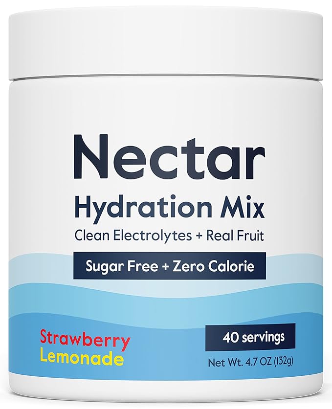 Nectar Sugar Free Electrolytes Powder - Organic Fruit No Sugar or Calories - Hydration Powder for Dehydration Relief and Rehydration - Keto and Paleo (Strawberry Lemonade 40 Serving Tub)