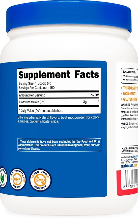 Nutricost L-Citrulline Malate 2:1 (600 Grams) (Strawberry Kiwi)