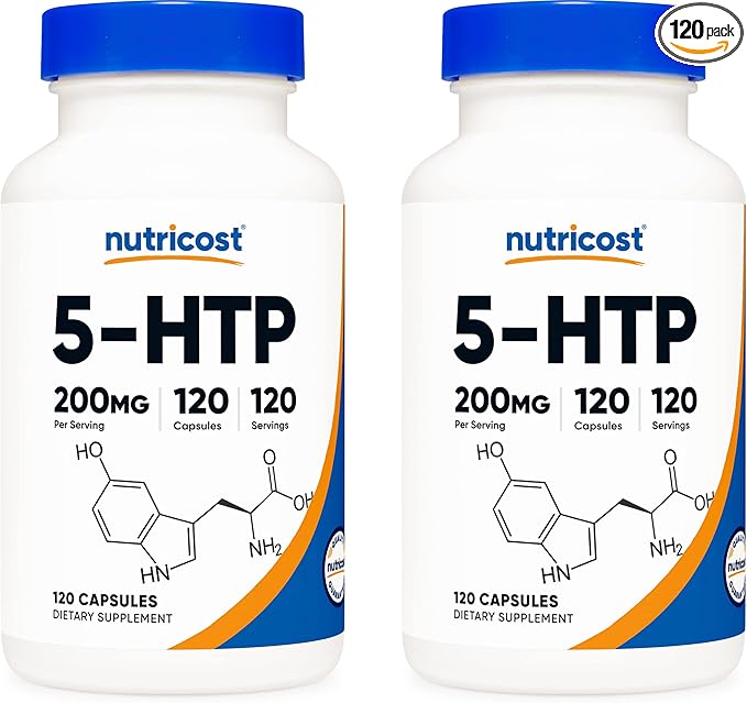 Nutricost 5-HTP 200mg, 120 Vegetarian Capsules (5-Hydroxytryptophan) - Non-GMO & Gluten Free (2 Bottles)
