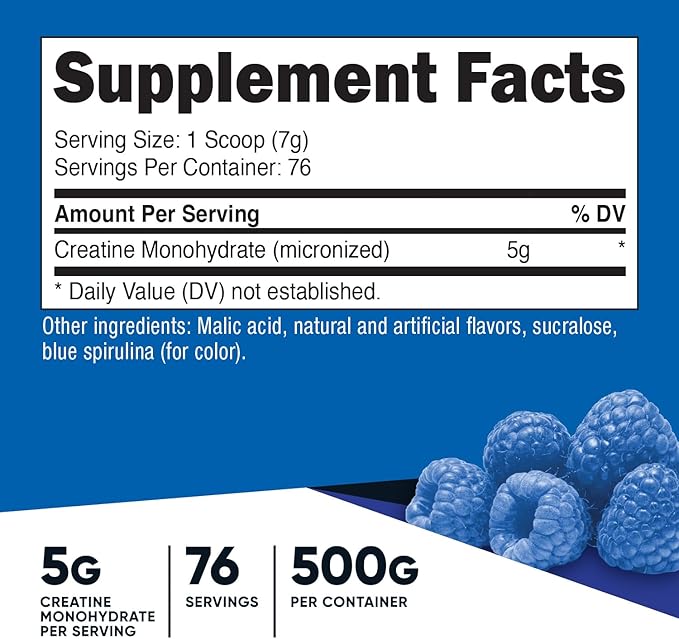 Nutricost Creatine Monohydrate Powder (Blue Raspberry), 500 Grams (1.1 LBS)