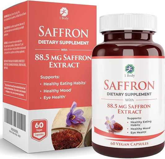 1 Body Saffron Extract 8825 – Antioxidant & Mood Support Saffron Supplement – 88.5 mg of Pure Safranal per Vegetarian Capsule
