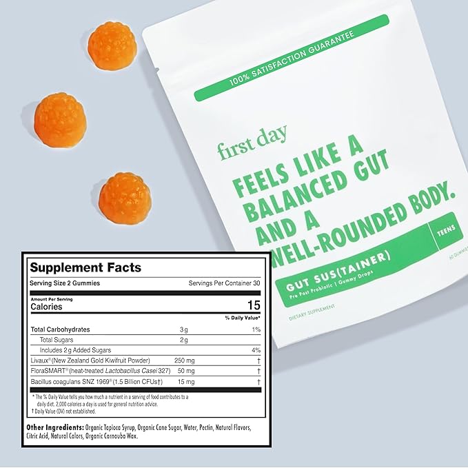FIRST DAY Teens Tribiotic Gummies – Pre+, Post+, Probiotics & More to Support Growth – 30 Day Supply