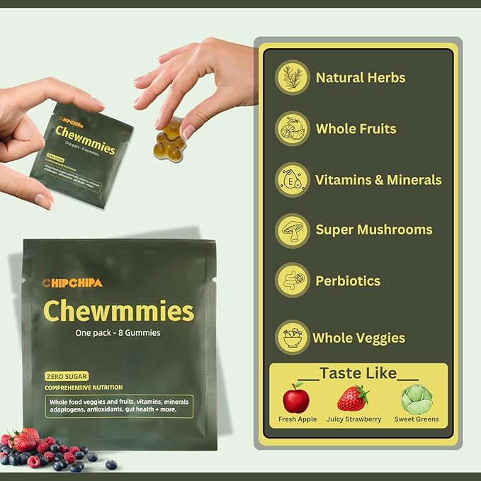 Chewmmies Gummy Vitamins - Daily Supergreens Supplement with Whole Food Fruits, Vegetables, Mushrooms, Prebiotics, Vitamins, Minerals - Supports Immunity & Digestive Wellness - 224 Gummies