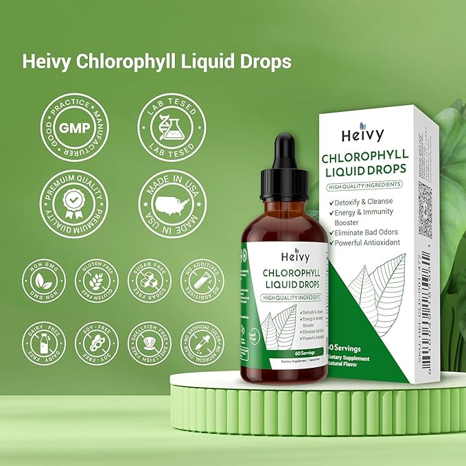 Chlorophyll Liquid Drops, Liquid Chlorophyll Supplement for Internal Deodorizer, Radiant Skin, Detox, Antioxidant, Immune Support, Gluten Free