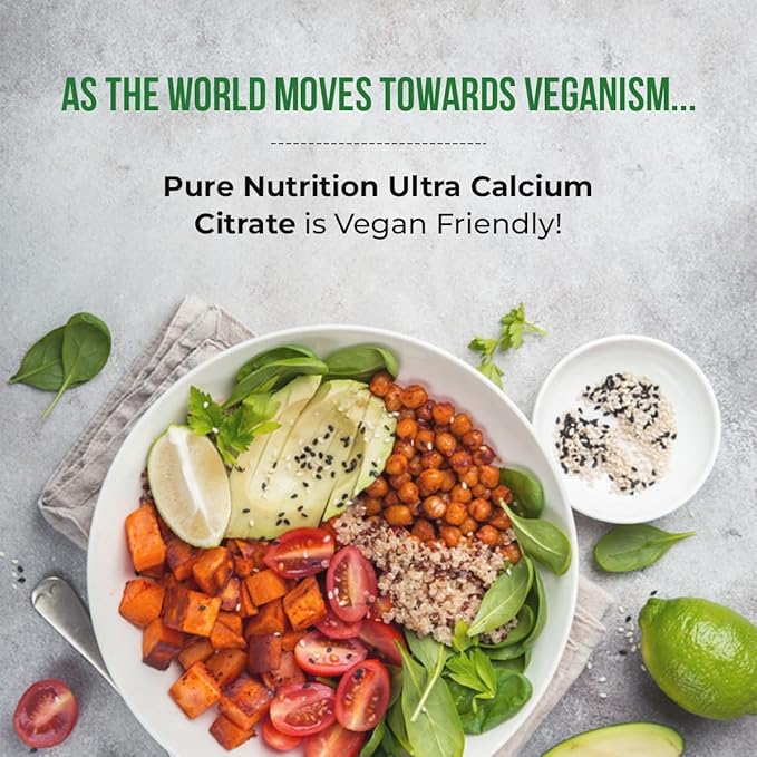 Pure Nutrition Ultra Calcium Citrate Malate | 1000mg Highly absorbable Calcium Supplement with Calcium Citrate Malate, Vitamin D3, Zinc and Magnesium | Non-GMO | Gluten-Free | 90 Veg Tabs-(Pack of 3)