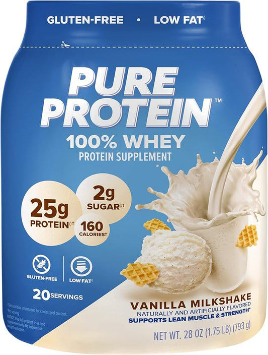 Pure Protein Powder, Whey, High Protein, Low Sugar, Gluten Free, Vanilla Cream, 1.75 lbs