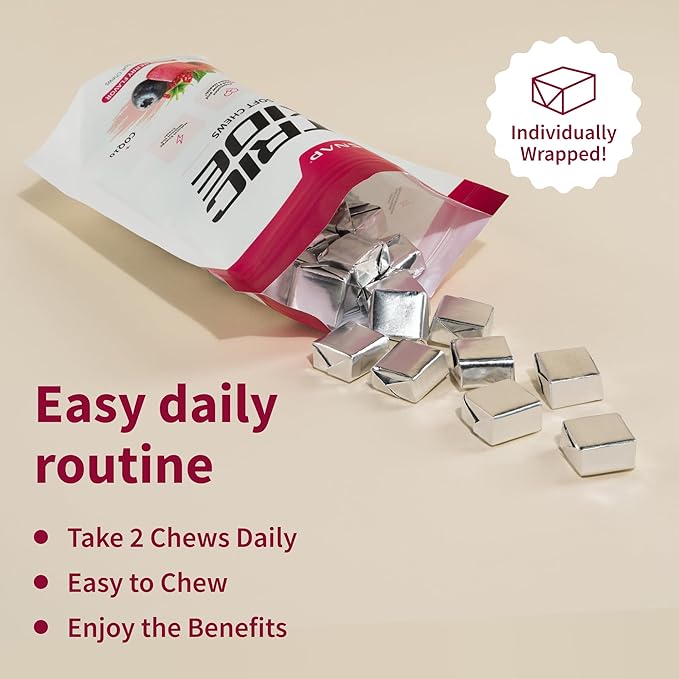 Snap Supplements Nitric Oxide Beet Chews, Nitric Oxide Booster, Natural Energy, Organic Beetroot Powder and COQ10, Support Healthy Blood Flow and Blood Circulation, Sugar-Free, 60 Soft Chews