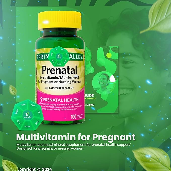Prenatal Multivitamin/Multimineral 100 Tablets with Bundle Exclusive Vitamins & Minerals - A to Z -Better Ligth&Spring Guide + Weekly Pill Organizer (3 Items)