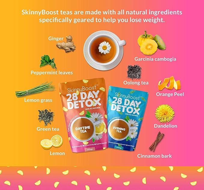 Skinny Boost Evening Detox Tea-14 Tea Bags Total, Supports Detox and Cleanse, Reduce Bloating, 100% All Natural, Vegan, Non GMO