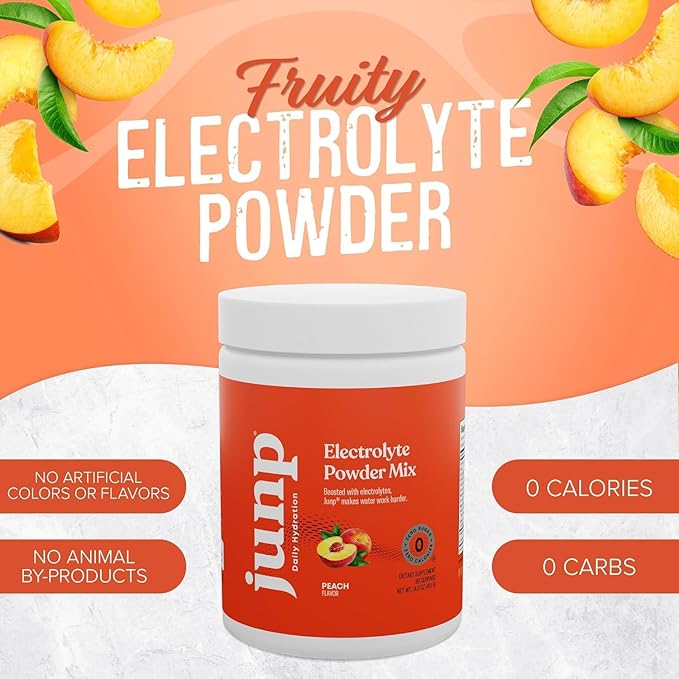JUNP Electrolytes Powder No Sugar No Carbs – Orchard Fresh Juicy Peach Drink Mix - Potassium & Salt Electrolyte Hydration Powder Zero Calorie Sugar Free Electrolyte Powder, Keto Friendly, 180 Servings