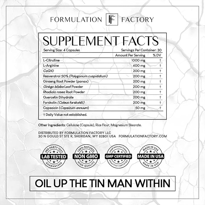 Heart of Steel: 10-in-1 Metabolic Maximizer Nitric Oxide Supplement, Blood Pressure Support, L Arginine, L Citrulline Natural Pre-Workout: Energy Management (120 Capsules - 1 Month)