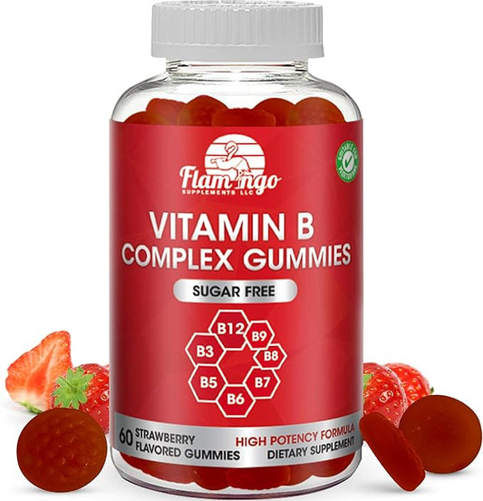 Sugar Free Vitamin B Complex Gummies - Vitamin B12, B7, B6, B3 (Niacin), B5, B8, B9 (Folate)- Third Party Tested- Prenatal, Vegan Diet, Older Adults - B Complex Vitamin Supplement- 60 Gummy Bottle
