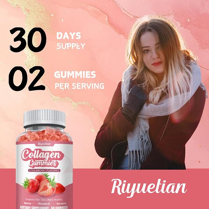 Collagen Gummies with Vitamin C, Zinc and Biotin,Hydrolyzed Collagen Peptides Supplement for Hair, Skin, Nails & Wrinkles, 60 Gummies