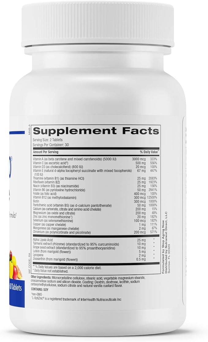 Stop Aging Now - Multi360 Complete 2-Per-Day Multivitamin and Multimineral Supplement - 25 Essential Vitamins, Minerals, Herbs and Antioxidants - Immune Support and Nutritional Supplement - 60 Tablets