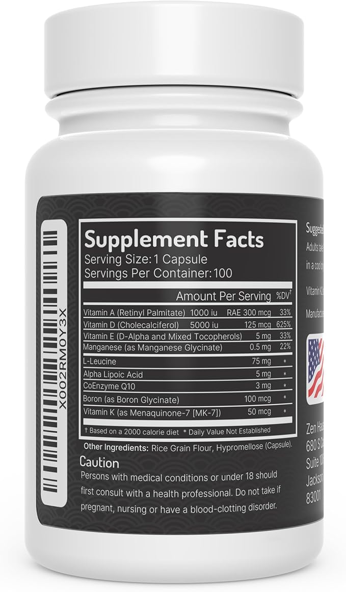 ADK Vitamin Supplement with Network Antioxidants - A, D3, K2 (MK-7 Non-Soy) and E with CoQ10 and Alpha Lipoic Acid - For Vision, Strong Bones and Teeth, and Immune Support - D3 5000 iu Complex