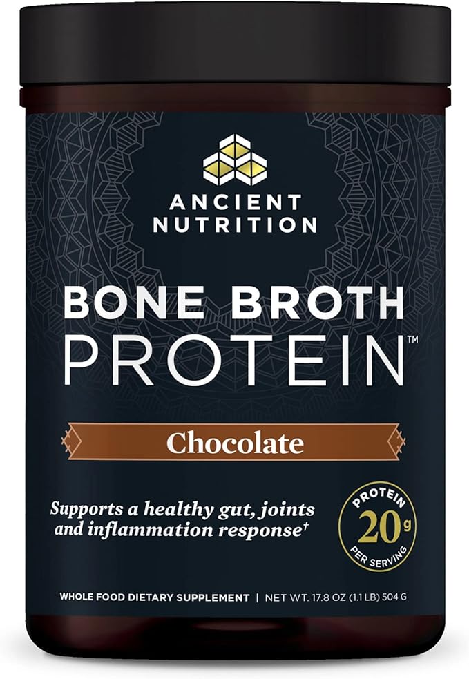 Ancient Nutrition Protein Powder Made from Real Bone Broth, Chocolate, 20g Protein Per Serving, 20 Serving Tub, Gluten Free Hydrolyzed Collagen Peptides Supplement, Great in Protein Shakes