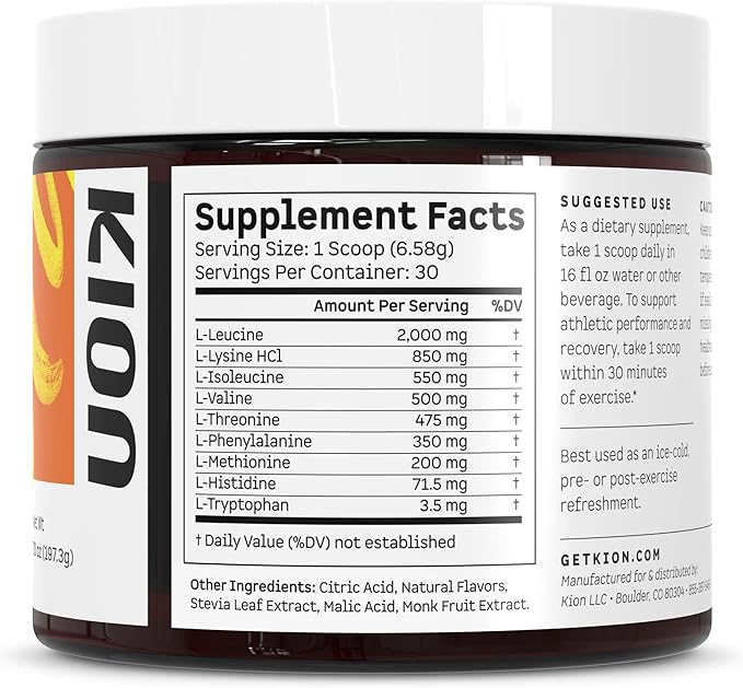 Kion Aminos Essential Amino Acids Powder - Amino Acid Nutritional Supplements, Aminos Powder, Essential Amino Energy No Caffeine, EAAs Amino Acids Powder, BCAA EAA - 30 Servings, Mango