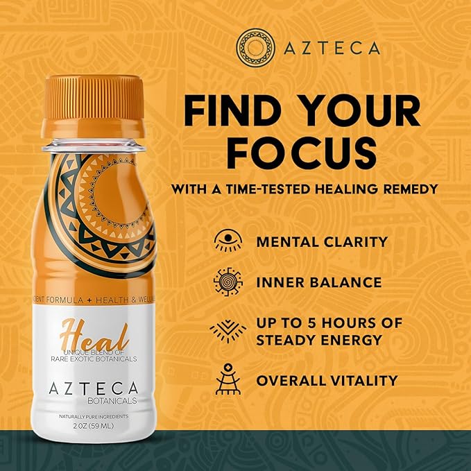 Azteca Health Organic Energy Shots - Wellness Shots, Natural Energy Shots, Health Shots, Vitamin Boost for Focus, Strength and Energy, Organic Energy Drink Made in the USA - Lemon Flavor 1pack 2Fl oz