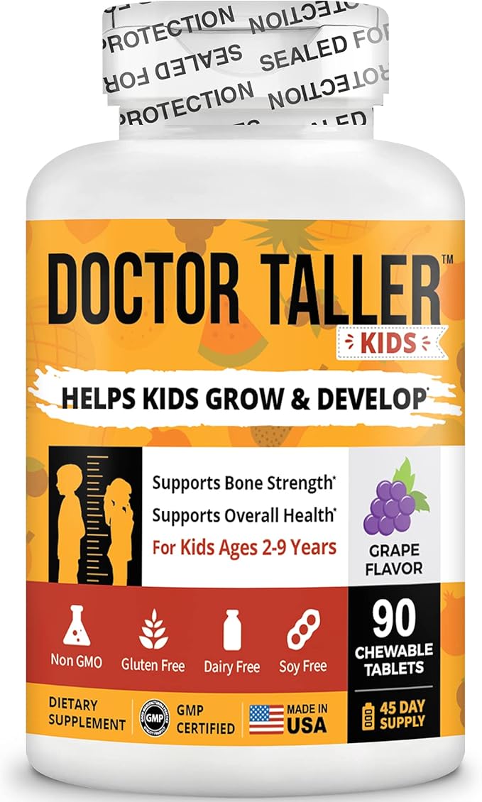 Doctor Taller Kids - Kids Multivitamins, Toddler Vitamins - Support Bone Strength, Enhanced Immunity with Calcium, Multivitamins for Ages 2 to 9 - Grape Flavor - 90 Vegan Chewable Tablets | 1 Pack