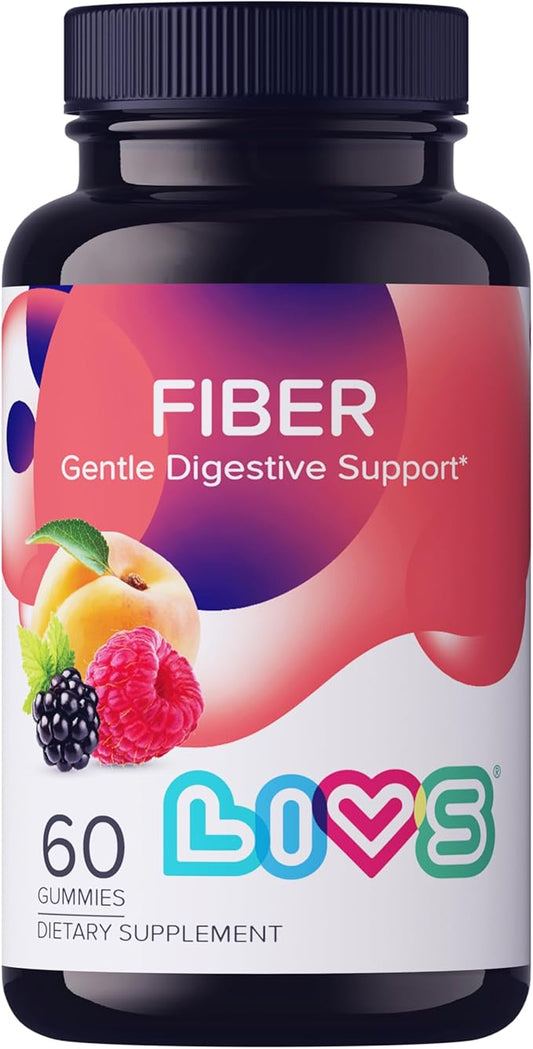 LIVS Fiber Gummy Vitamin - Fiber Gummies, for Adults, Gut Health, Digestive Support, Supplements, All-Natural, Gluten-Free, Non-GMO - Raspberry, Peach & BlackBerry Flavored, 60 Count